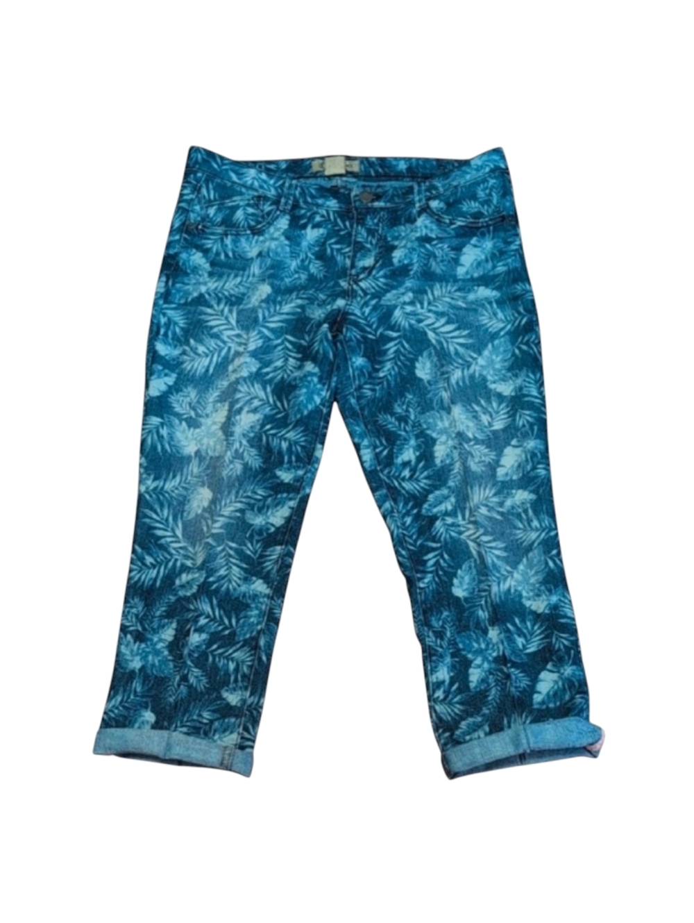 Democracy Cropped Cuffed Jeans in Leaf Palm Print Size 12